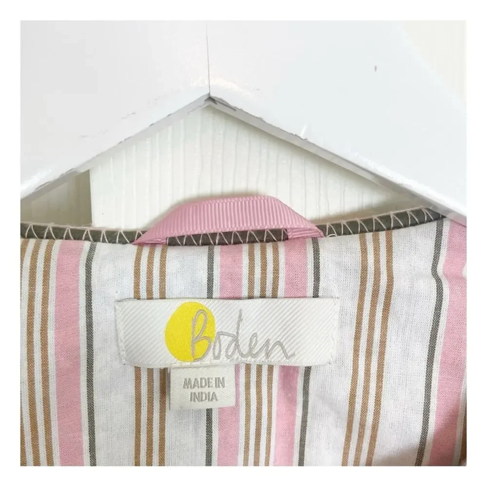 Boden Striped Embroidered Quilted Jacket Beaded Pink Crop Length Sz XS - Picture 11 of 13